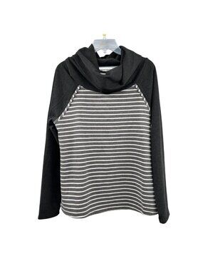 DOUBLJU Womens Cowl Neck Fleece Top Gray/White Striped Size Medium Soft